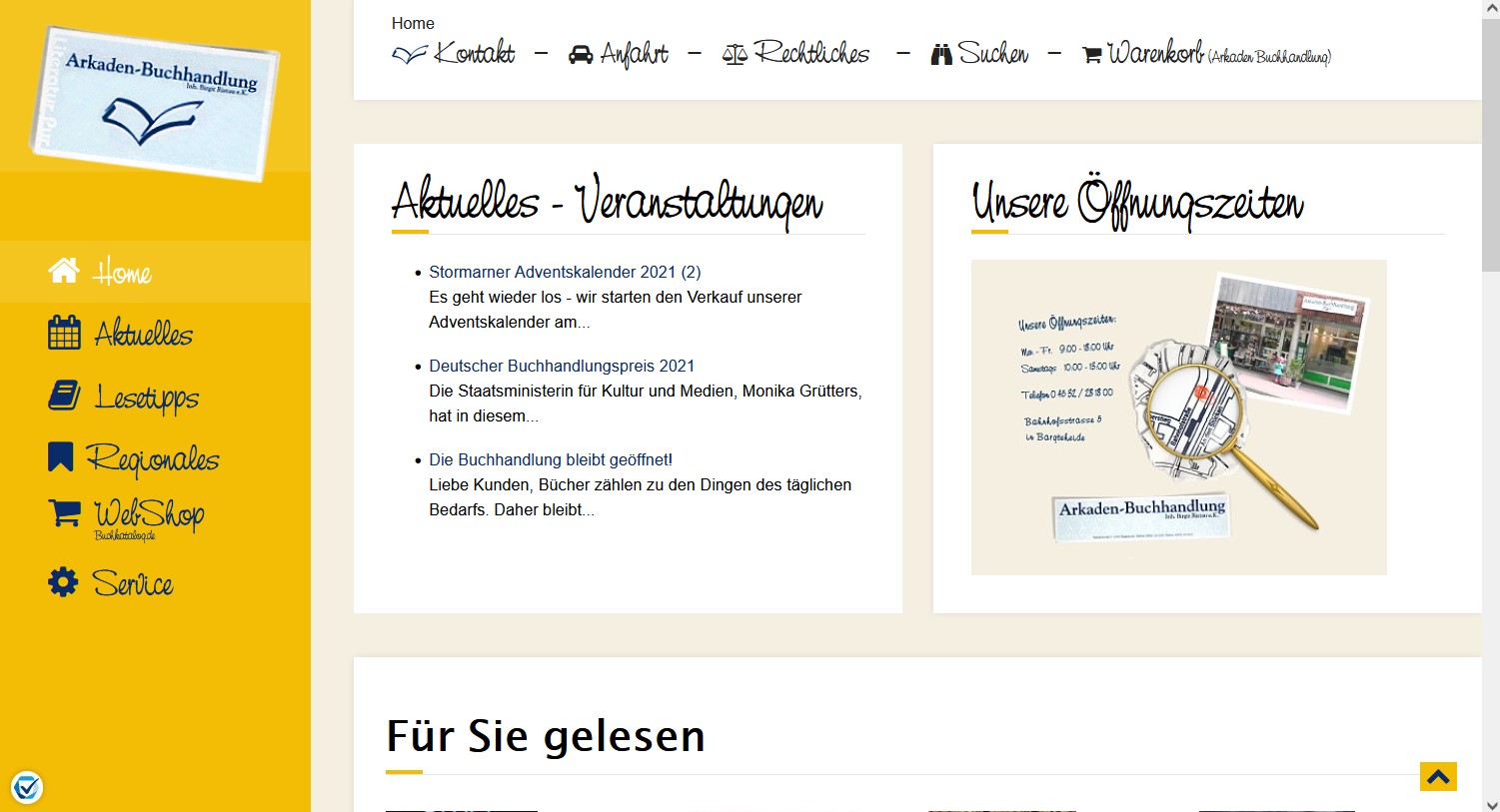 Neue Website der Arkaden Buchhandlung